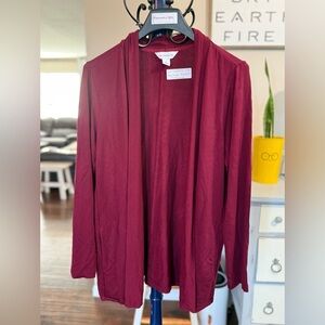 Liz Claiborne Deep Wine/Burgundy Open Front Cardigan w/ Pockets, Size L
